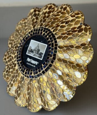 Pier 1 Imports Ceramic Sunflower Desk Photo Frame Mosaic Design 3 in dia-image