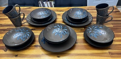 Pier 1 BLUE MUM Starburst Stoneware Discontinued Replacement Pieces, 17 -Pieces-image