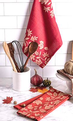 DII Set of Jacquard 'Harvest Vine' Kitchen Towels,100% Cotton 18