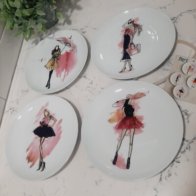 💗 PIER 1 IMPORTS Fashion Frenzy Salad Dessert Plates- Set of 4 - NEW-image
