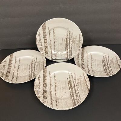 Pier 1 Pearl Winter “Snow Forest” Porcelain Salad/Dessert  Plates 8.75” Set of 6-image