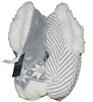 Aerosoles 2 Pair Sherpa Lined Cozy Slipper Socks Snowflake Chevron One Size-image