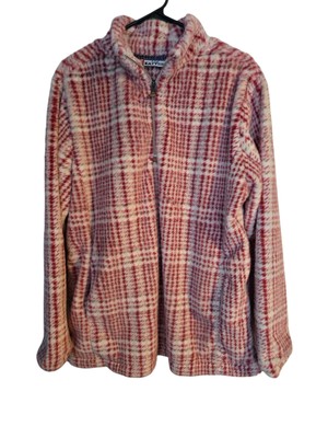 Katydid Red/White Pullover Faux Fur Sherpa, Plaid, Super Soft, Cozy, L, Pockets-image