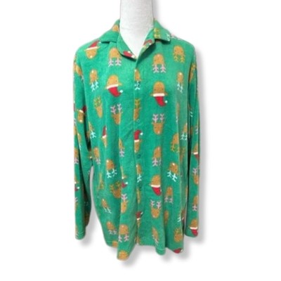 Abound Collared Sleep Shirt Reindeer Print Long Sleeve Green Women's Medium NWOT-image