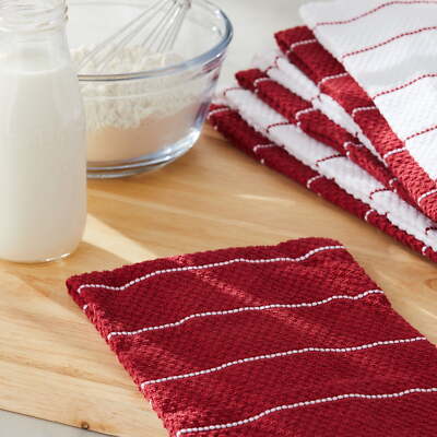 Weave Kitchen Towels Dish Drying Cloth Soft Cotton Absorbent 10 Pack 15X25” Red-image