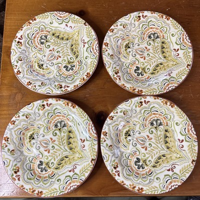 4Pc Pier 1  Imports Sonora Appetizer Plate 6.5”Indonesia Floral Design Brown Rim-image