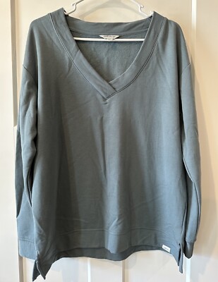 Orvis Sweatshirt Womens M Soft Fleece Pullover Blue V Neck Dropped Shoulder-image