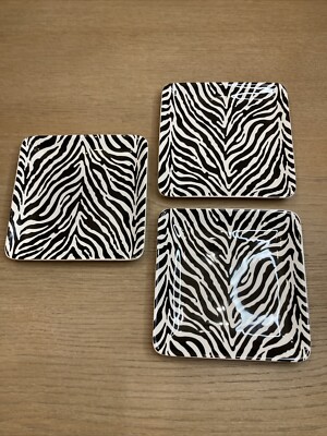 Pier 1  Zebra Black & White Square 6” Appetizer Ironstone Plates Set Of 3-image