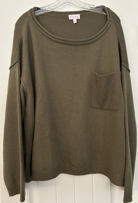 Army Green Pink Lily Women’s  Oversized Cozy Sweater Size S Ribbed Knit Pocket-image
