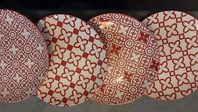 Mainstay Mix and Match Stoneware Salad/Dessert Plates~Four Plates Four Designs!-image