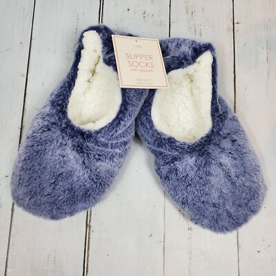 Target Womens Size S/M (5-7) Navy Faux Fur Cozy Pull-On Slipper Socks Grippers-image