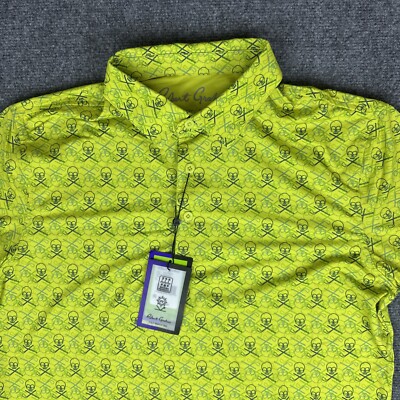 NWT Robert Graham Clubhouse Men's S Lime Green Iron Skull All Over Print Polo-image