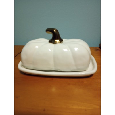 Better Homes & Garden Holiday White Pumpkin Butter Dish Limited-image