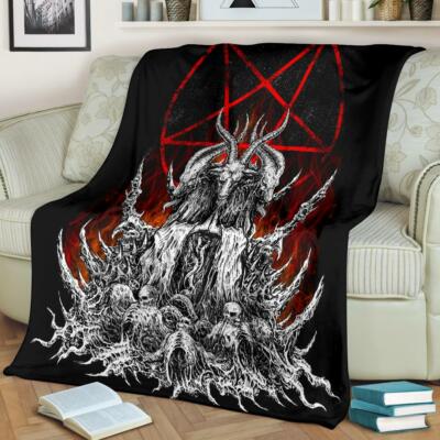 Skull Skeleton Satanic Goat Satanic Pentagram Flame Color Blanket-image