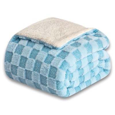 Checkered Throw Blanket - Comfortable Faux Fur Blanket Cozy and Warm Fleece B...-image