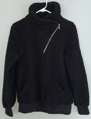 Kirundo Sherpa Fuzzy Fleece Diagonal Zip Banded Waist Black Women's Small-image