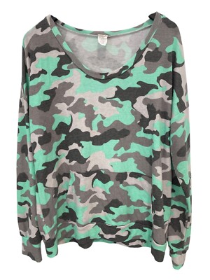 Sew In Love Camouflage Print Long Sleeve Top Women Large Scoop Neck Comfort Cozy-image
