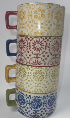 Pier 1 Imports Boho Stacking Coffee Cups Multi-color Floral Design Mug-image