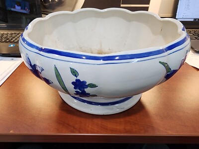 AAA Imports Decoware Fine Pottery Bowl Blue Floral Design-image