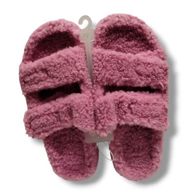 Women’s Fuzzy Slippers Sandals - Dusty Pink, Size 10 NWT Soft Plush Cozy -image