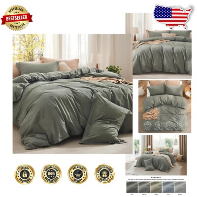 Grayish Olive Green Full Size Comforter Set - Cotton & Microfiber Cozy Bedding-image