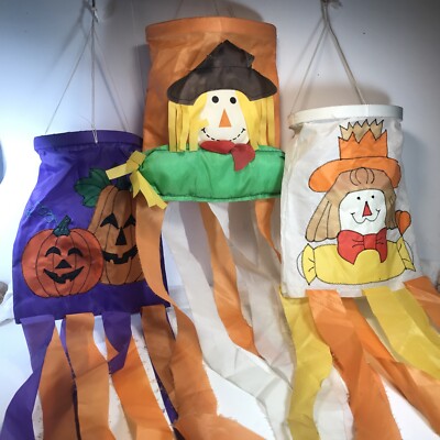 3 Vintage Halloween Autumn Wind Socks Approx 3’ long as shown  made in China.-image