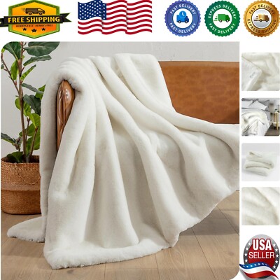 Ultra-Soft White Faux Fur Blanket - Fluffy 60x47 Throw for Winter Warmth-image