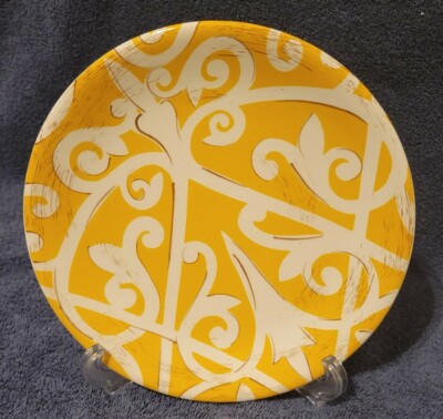 Pier 1 Imports Yellow w/ White Scrolls Salad Plate-image