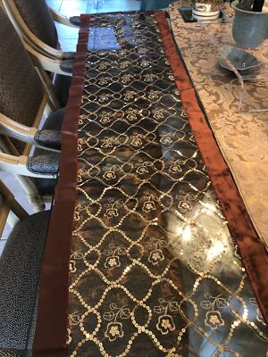Table Runner Beaded Embroidered Sheer  16” X72