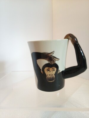 VTG Pier 1 One Imports 16 oz Coffee Tea Mug Cup Monkey Chimpanzee 3D Arm Handle-image