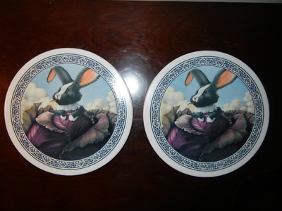 Set of 2 Black and White Bunny Rabbit Melamine Trivets by Design Imports-image