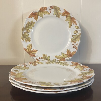 Set Of 4 Pier 1 Mazey the Squirrel Collection “LEAVES” 10.5” Dinner Plates-image