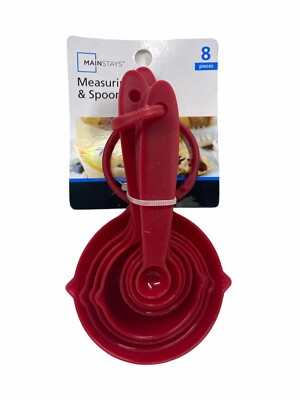 MAINSTAYS RED NYLON MEASURING CUP & SPOON SET, 8 PIECE F24-image