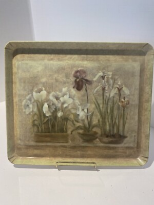 Design Imports Tray Decor 12-1/4” x 10”  Plum Color Flower-image