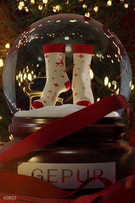 Gepur Cozy high socks a soft rubber Milk and Red socks with deer print-image