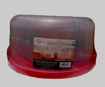 Mainstays 9 Inch Cake Pans And Secure Carrier Set 3 Pieces Clear Red-image