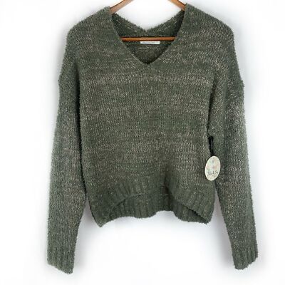 NWT Jolie & Joy Plush Soft V-Neck Sweater in Green Cozy, Size Small-image