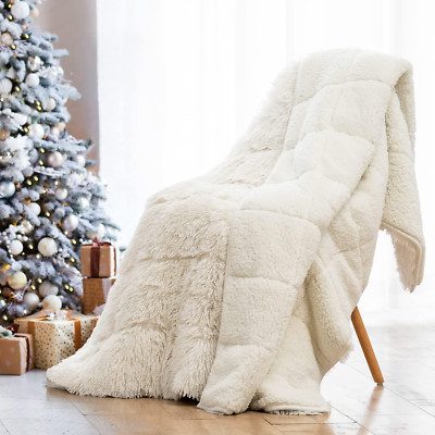 Shaggy Long Fur Faux Fur Weighted Blanket, Cozy and Fluffy Plush Sherpa Long Hai-image