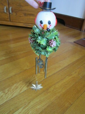 Vtg Snowman Wind Chimes Retro Christmas Decoration Hollow Plastic Head pinecones-image