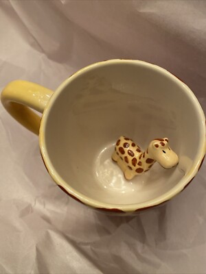 Pier 1 Imports 4in Giraffe Surprise Baby Inside Coffee Cup Mug Hand Painted-image