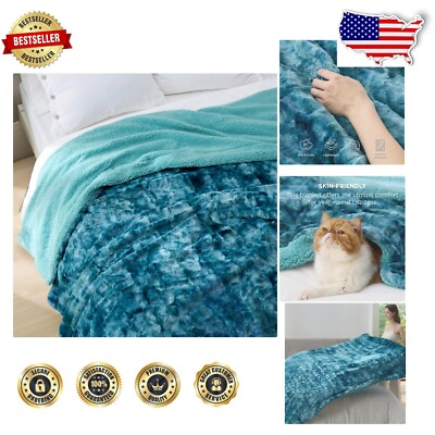 Gift-Ready Teal Sherpa Blanket 108x90 - Cozy Faux Fur Throw for Home & Travel-image