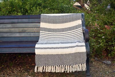 Hand Woven Cotton Home Decor Throw Striped Woven Soft Color Blanket Bed Throw-image
