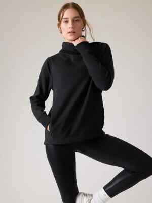 Athleta S SMALL Cozy Karma Twist Neck Sweatshirt, Black Top Warm Soft CYA NWT-image