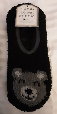 NEW 2 pk Cozy Liner Socks Bear & Stripes Women's Soft Novelty Footwear One Size-image