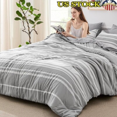 Queen Comforter Set 7 Pieces Bedding Reversible Bed in a Bag Soft Sheets Pillows-image
