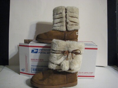 Makalu Cozy Land Faux Fur Brown Snow Winter Boots Zip Opening Girls Size 3M-image