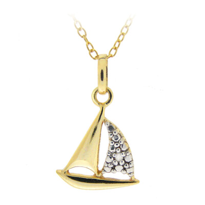 Gold over Silver Diamond Accent Sailboat Necklace-image