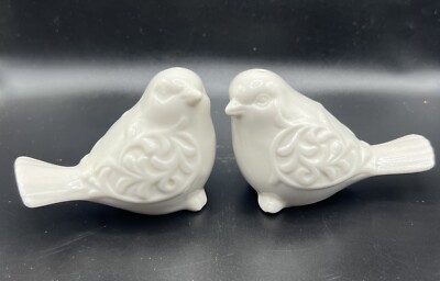 Pier 1 / One White Scroll Design Birds / Doves Salt and Pepper Shakers Ceramic-image