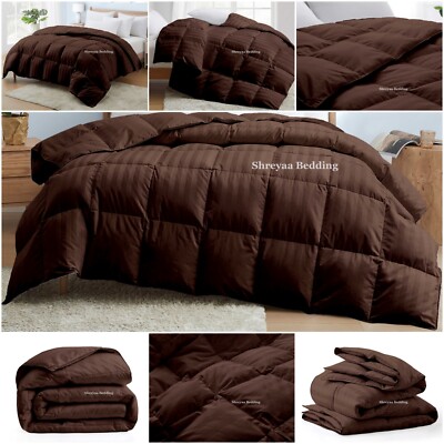 Luxury Premium Soft Stripes Chocolate Comforter Goose Down Alternative Cal King-image