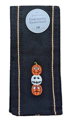 DII Design Import Kitchen Towel Embroidered Jack-o'-lantern 18x28 NEW! aug2023-image